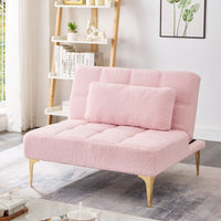 Convertible Single Sofa Bed Futon With Gold Metal Legs Teddy Fabric