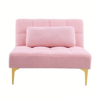 Convertible Single Sofa Bed Futon With Gold Metal Legs Teddy Fabric