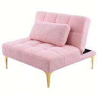 Convertible Single Sofa Bed Futon With Gold Metal Legs Teddy Fabric