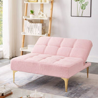 Convertible Single Sofa Bed Futon With Gold Metal Legs Teddy Fabric