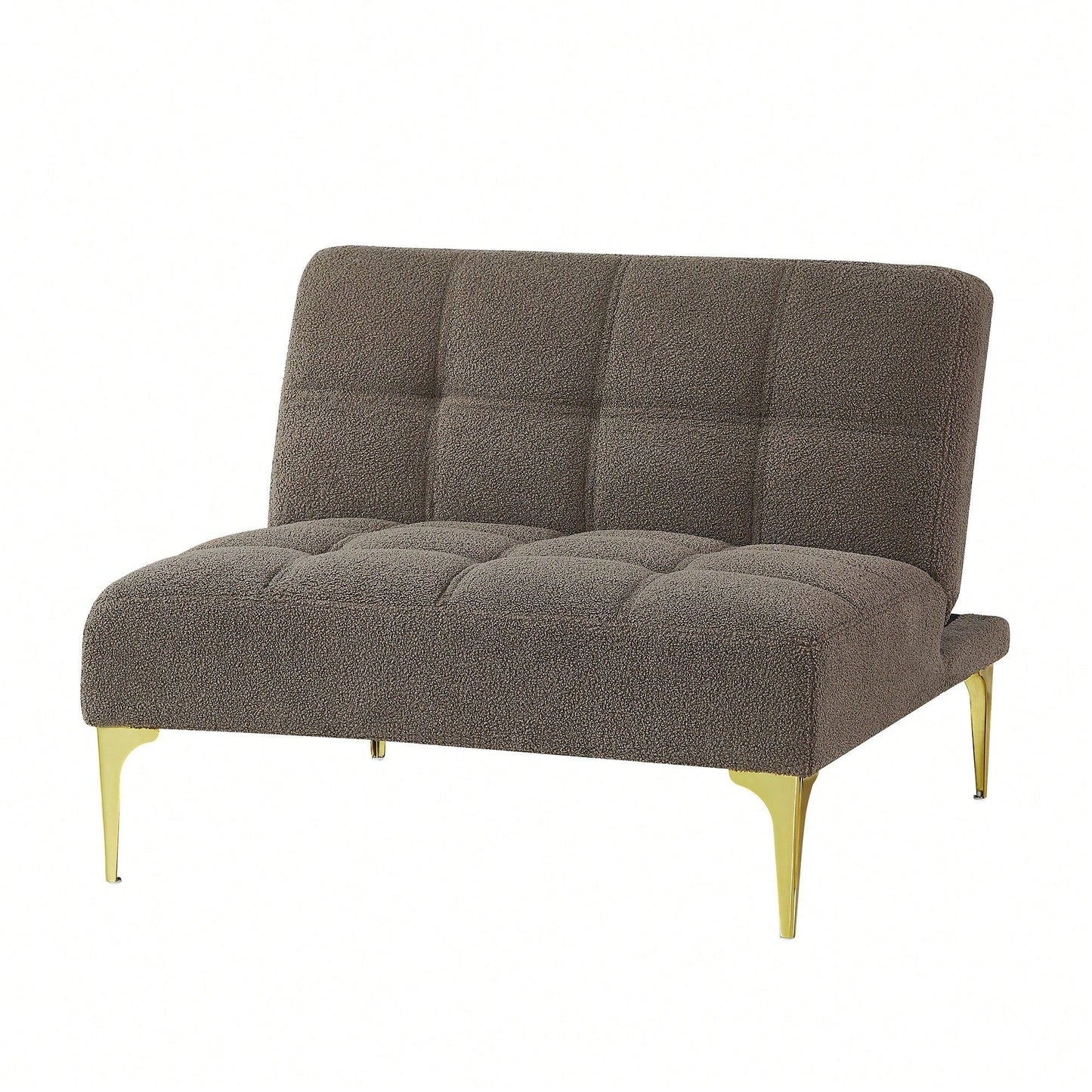 Convertible Single Sofa Bed Futon With Gold Metal Legs Teddy Fabric