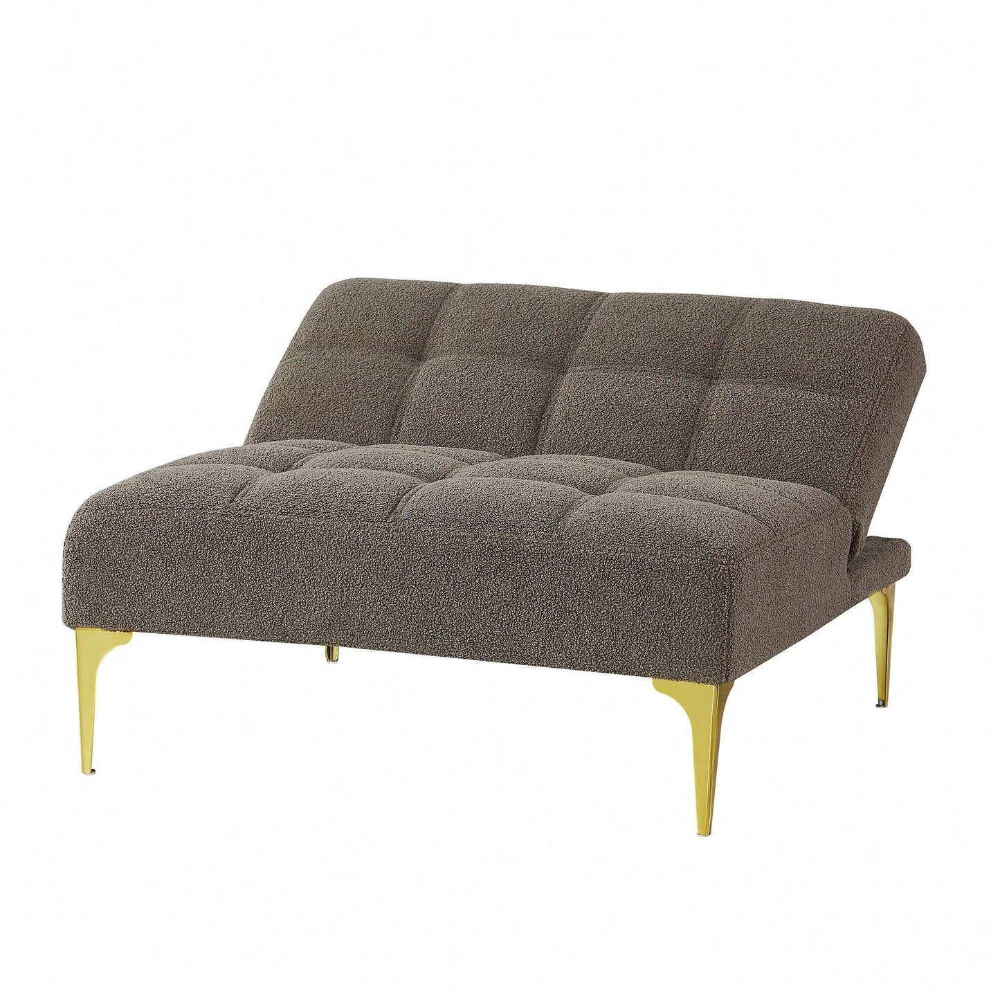 Convertible Single Sofa Bed Futon With Gold Metal Legs Teddy Fabric