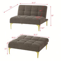 Convertible Single Sofa Bed Futon With Gold Metal Legs Teddy Fabric