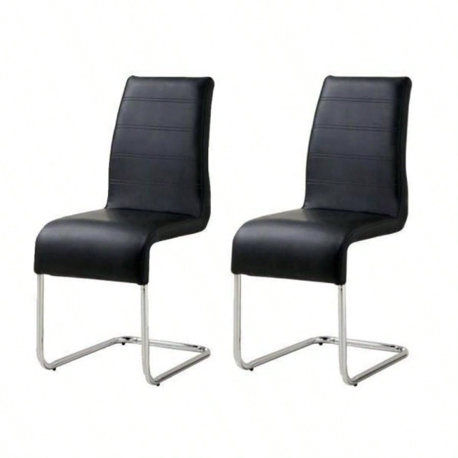 Set Of 2 Chairs Kitchen Dining Room Metal Chrome Legs, Contemporary Padded Leatherette