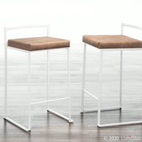 Contemporary Stackable Counter Stool In White With Brown Cowboy Fabric Cushion