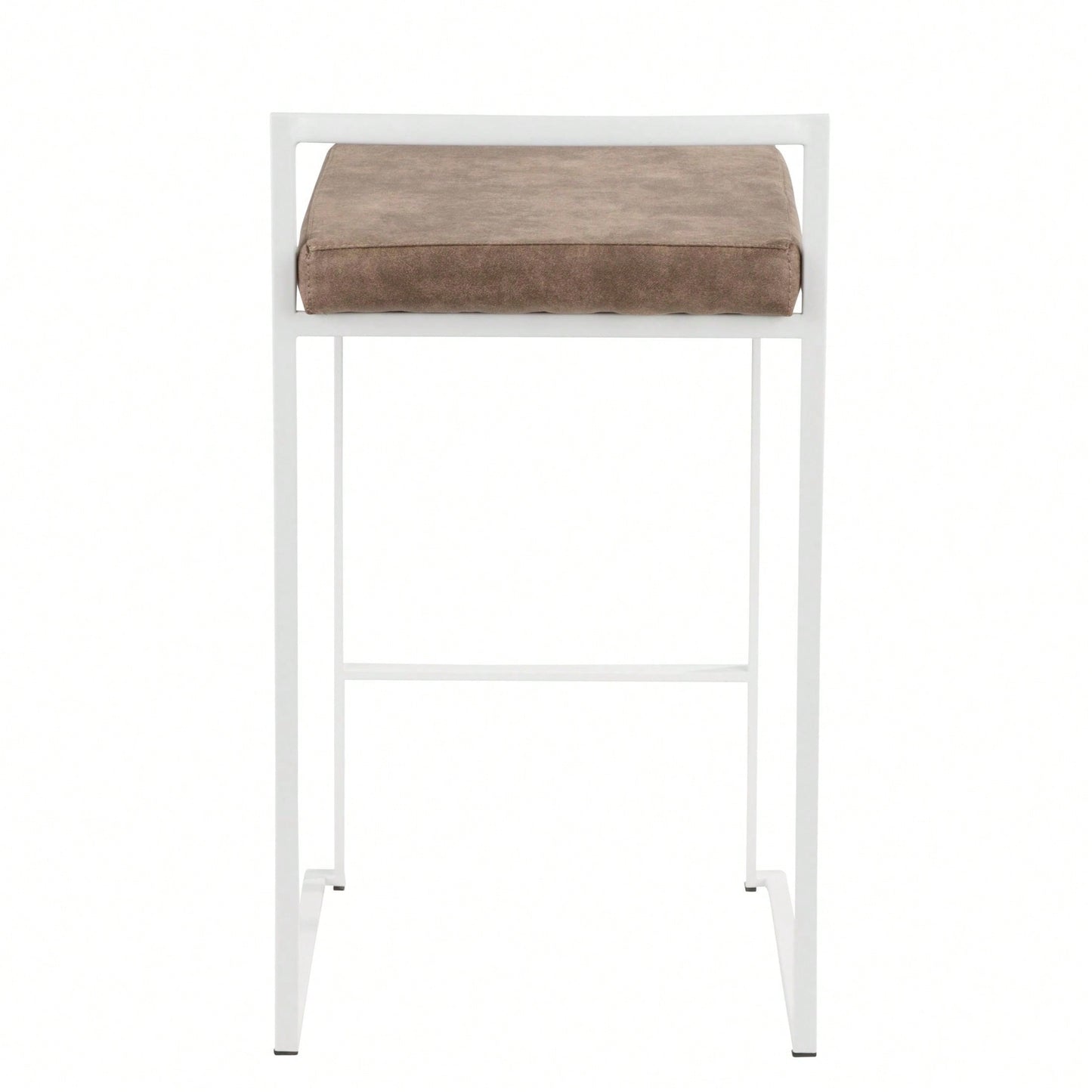 Contemporary Stackable Counter Stool In White With Brown Cowboy Fabric Cushion