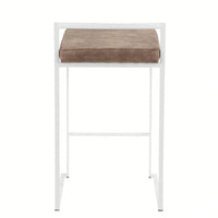 Contemporary Stackable Counter Stool In White With Brown Cowboy Fabric Cushion