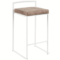 Contemporary Stackable Counter Stool In White With Brown Cowboy Fabric Cushion