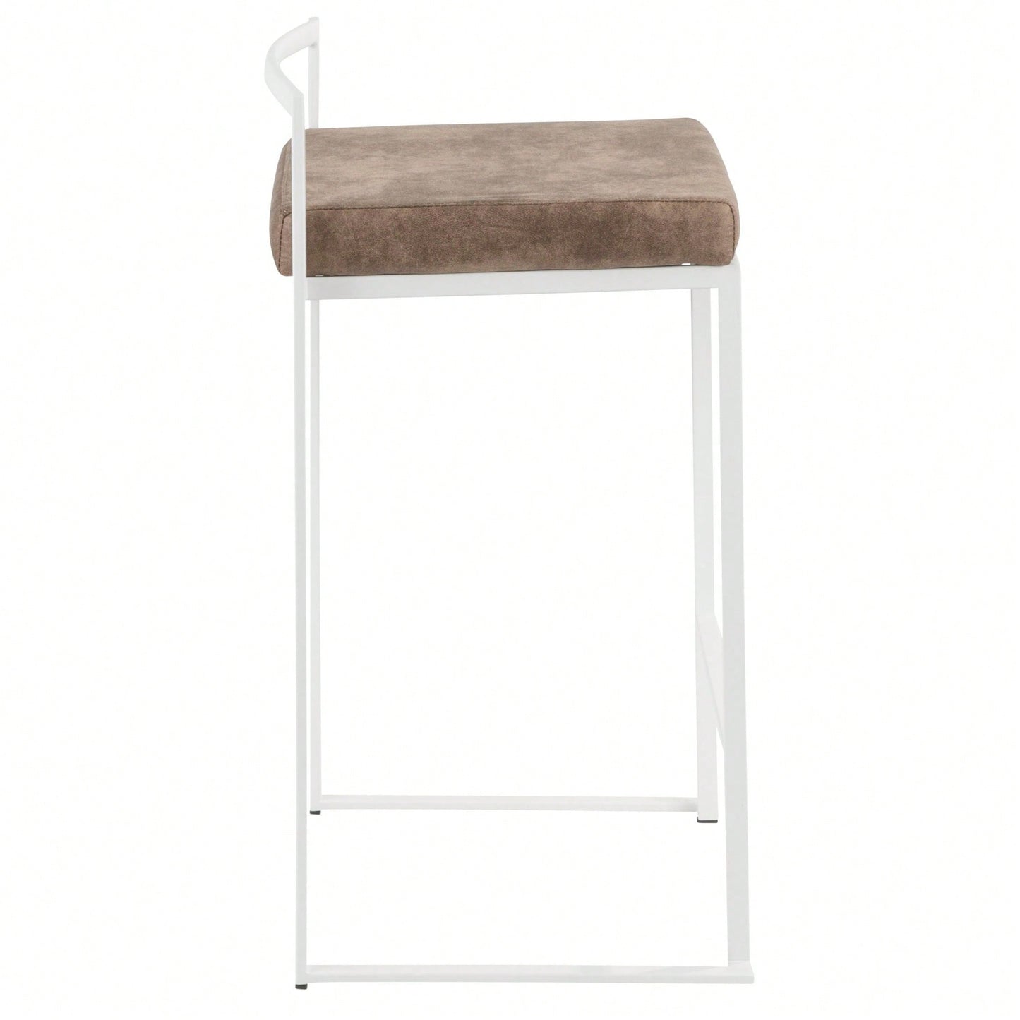 Contemporary Stackable Counter Stool In White With Brown Cowboy Fabric Cushion