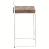 Contemporary Stackable Counter Stool In White With Brown Cowboy Fabric Cushion