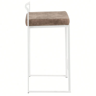Contemporary Stackable Counter Stool In White With Brown Cowboy Fabric Cushion