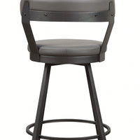 24-Inch Counter Height Chairs Set Of 2pc Grey Seat 360-Degree Swivel Faux Leather Upholstered Dining Room Furniture