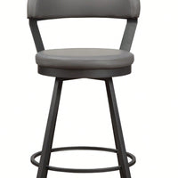 24-Inch Counter Height Chairs Set Of 2pc Grey Seat 360-Degree Swivel Faux Leather Upholstered Dining Room Furniture