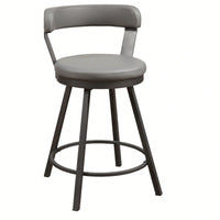24-Inch Counter Height Chairs Set Of 2pc Grey Seat 360-Degree Swivel Faux Leather Upholstered Dining Room Furniture