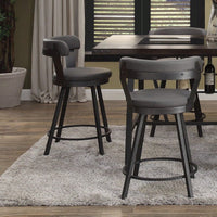 24-Inch Counter Height Chairs Set Of 2pc Grey Seat 360-Degree Swivel Faux Leather Upholstered Dining Room Furniture