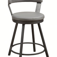 24-Inch Counter Height Chairs Set Of 2pc Grey Seat 360-Degree Swivel Faux Leather Upholstered Dining Room Furniture