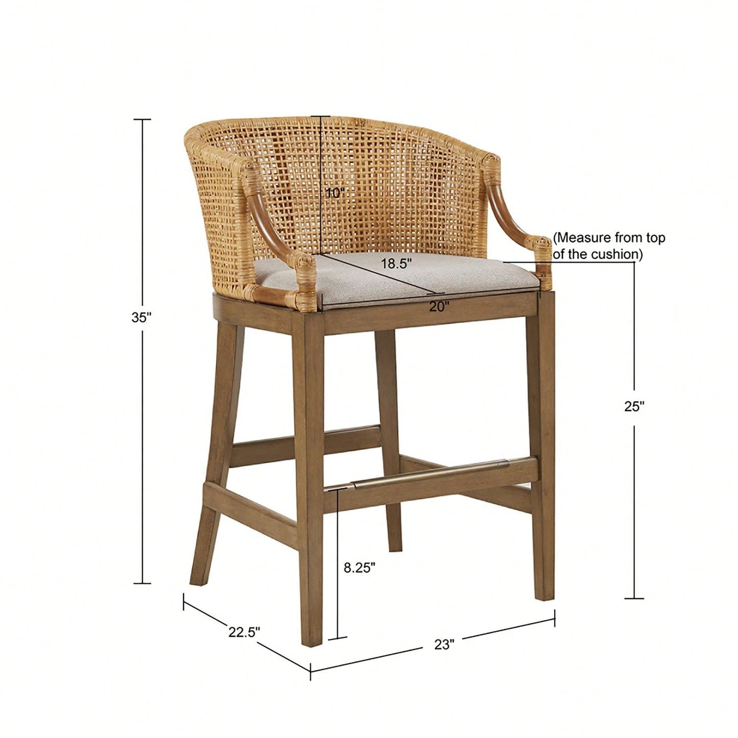 Rattan Counter Stool 25" H