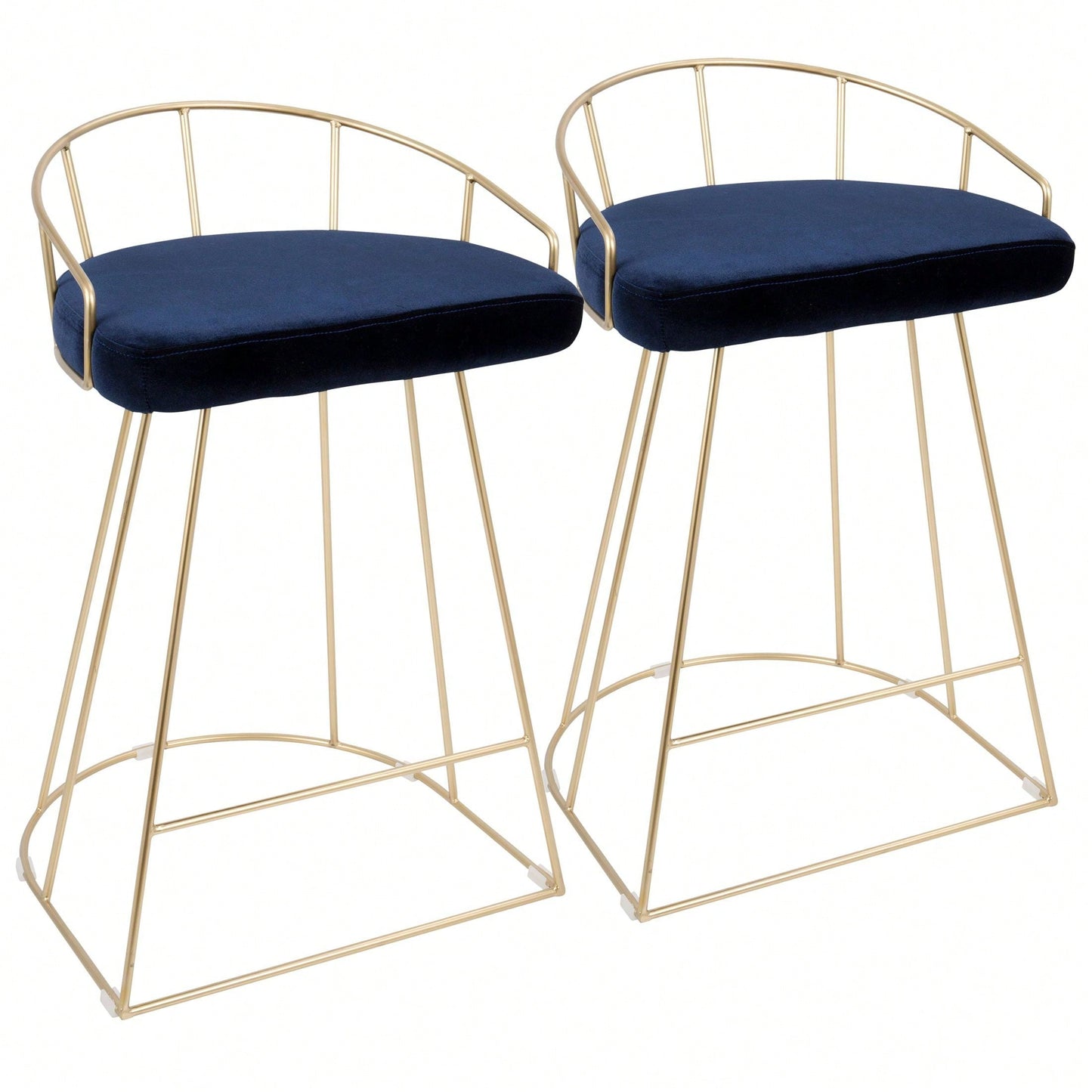 Contemporary-Glam Counter Stool In Gold With Blue Velvet - Set Of 2