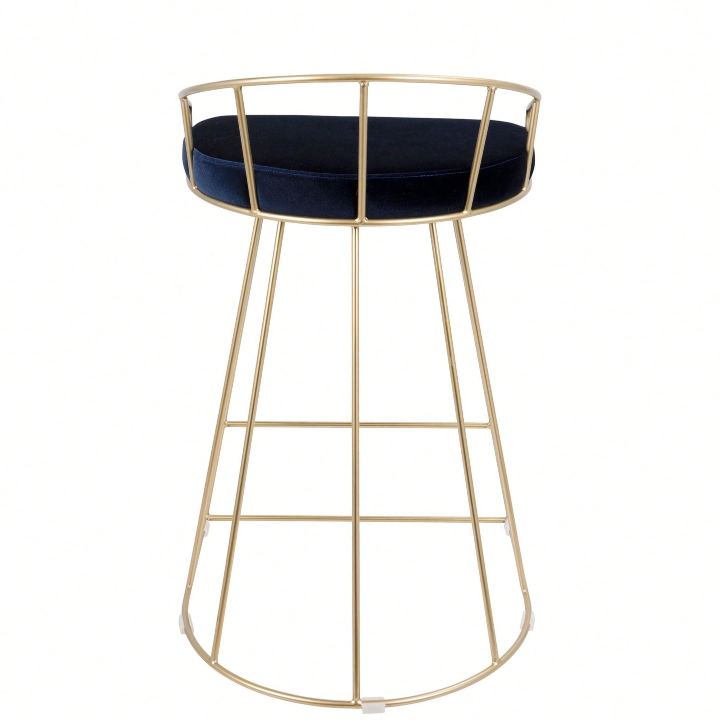 Contemporary-Glam Counter Stool In Gold With Blue Velvet - Set Of 2