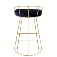 Contemporary-Glam Counter Stool In Gold With Blue Velvet - Set Of 2