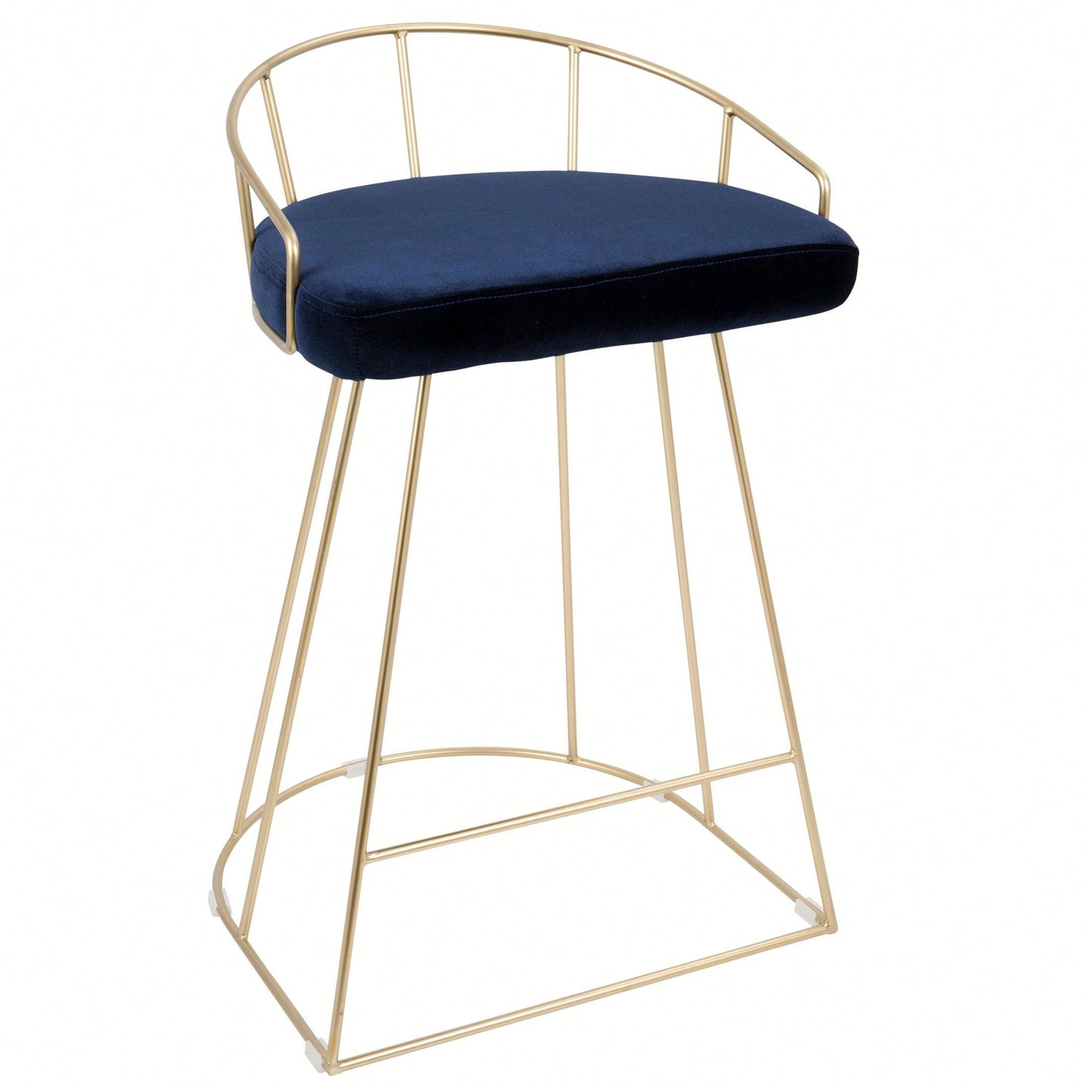 Contemporary-Glam Counter Stool In Gold With Blue Velvet - Set Of 2