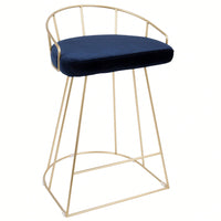 Contemporary-Glam Counter Stool In Gold With Blue Velvet - Set Of 2