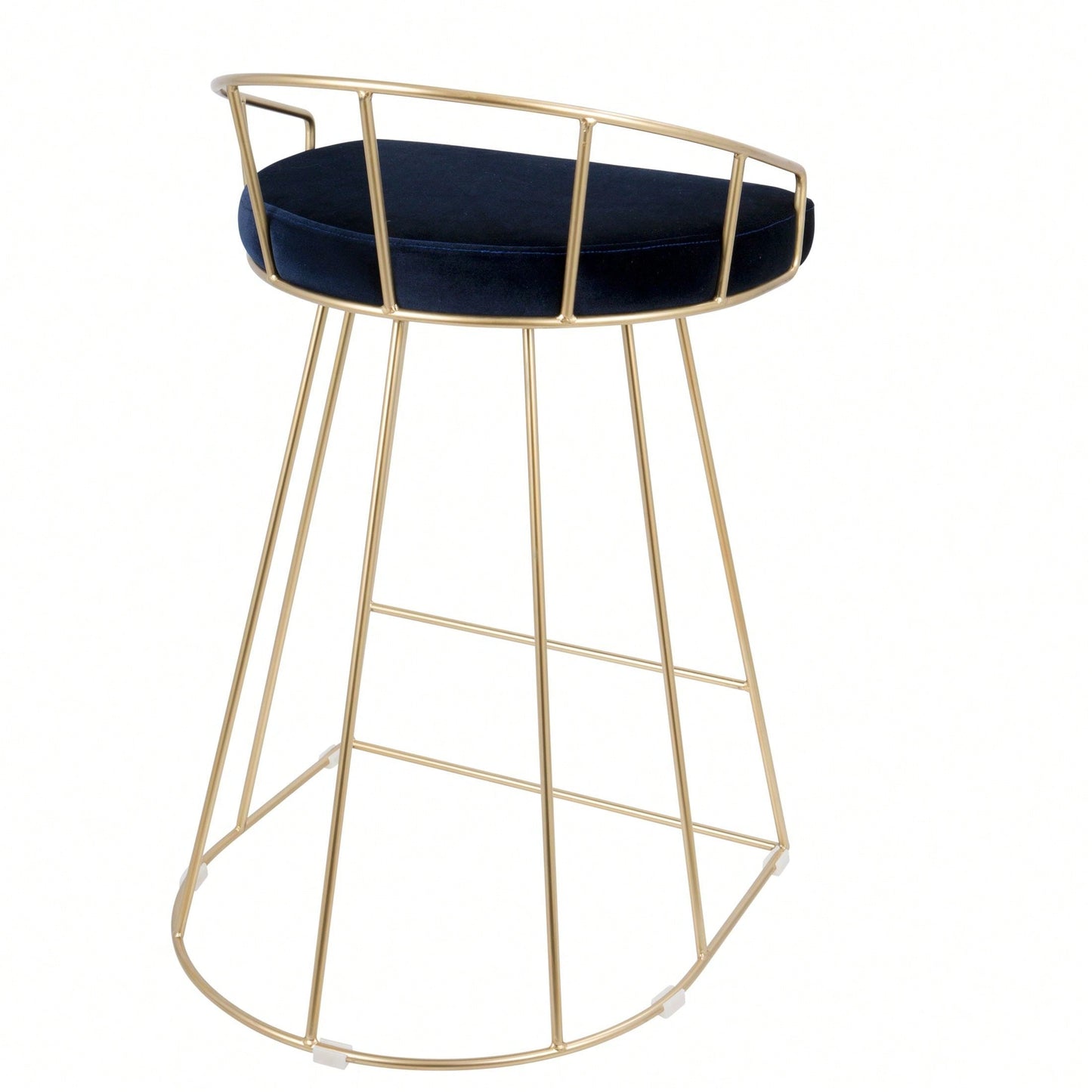 Contemporary-Glam Counter Stool In Gold With Blue Velvet - Set Of 2