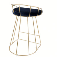 Contemporary-Glam Counter Stool In Gold With Blue Velvet - Set Of 2