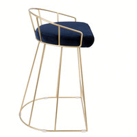 Contemporary-Glam Counter Stool In Gold With Blue Velvet - Set Of 2