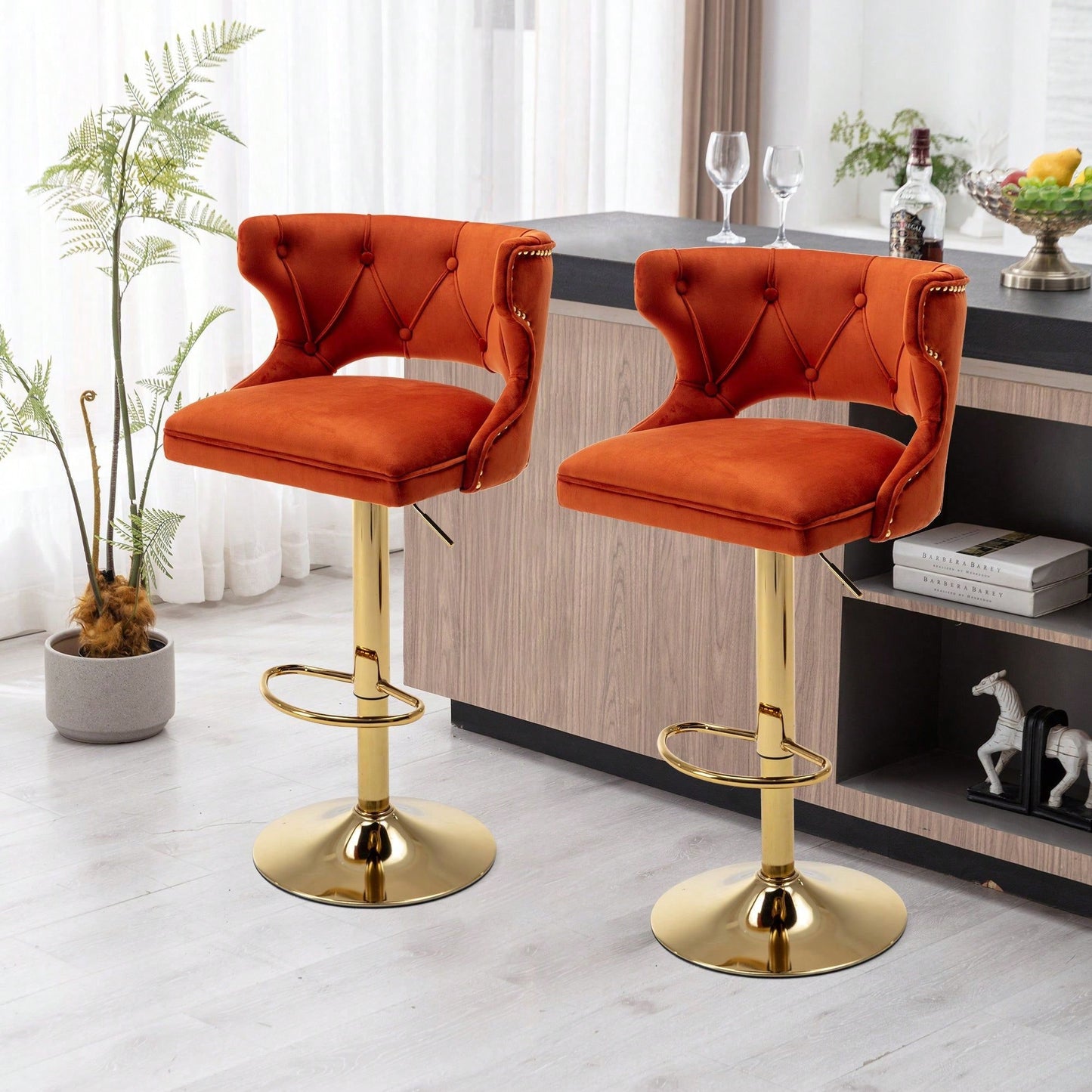 Bar Stools With Back And Footrest Counter Height Dining Chairs-2PCS/SET