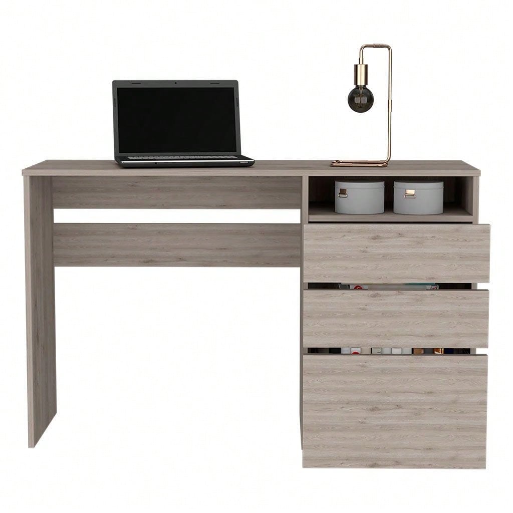 Computer Desk, One Shelf, Light Grey Finish
