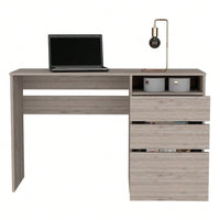 Computer Desk, One Shelf, Light Grey Finish
