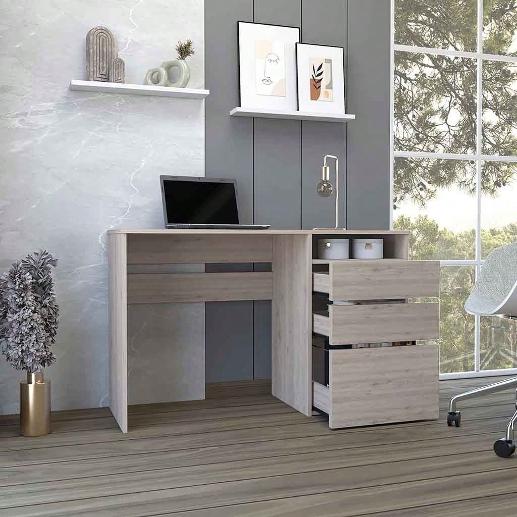 Computer Desk, One Shelf, Light Grey Finish