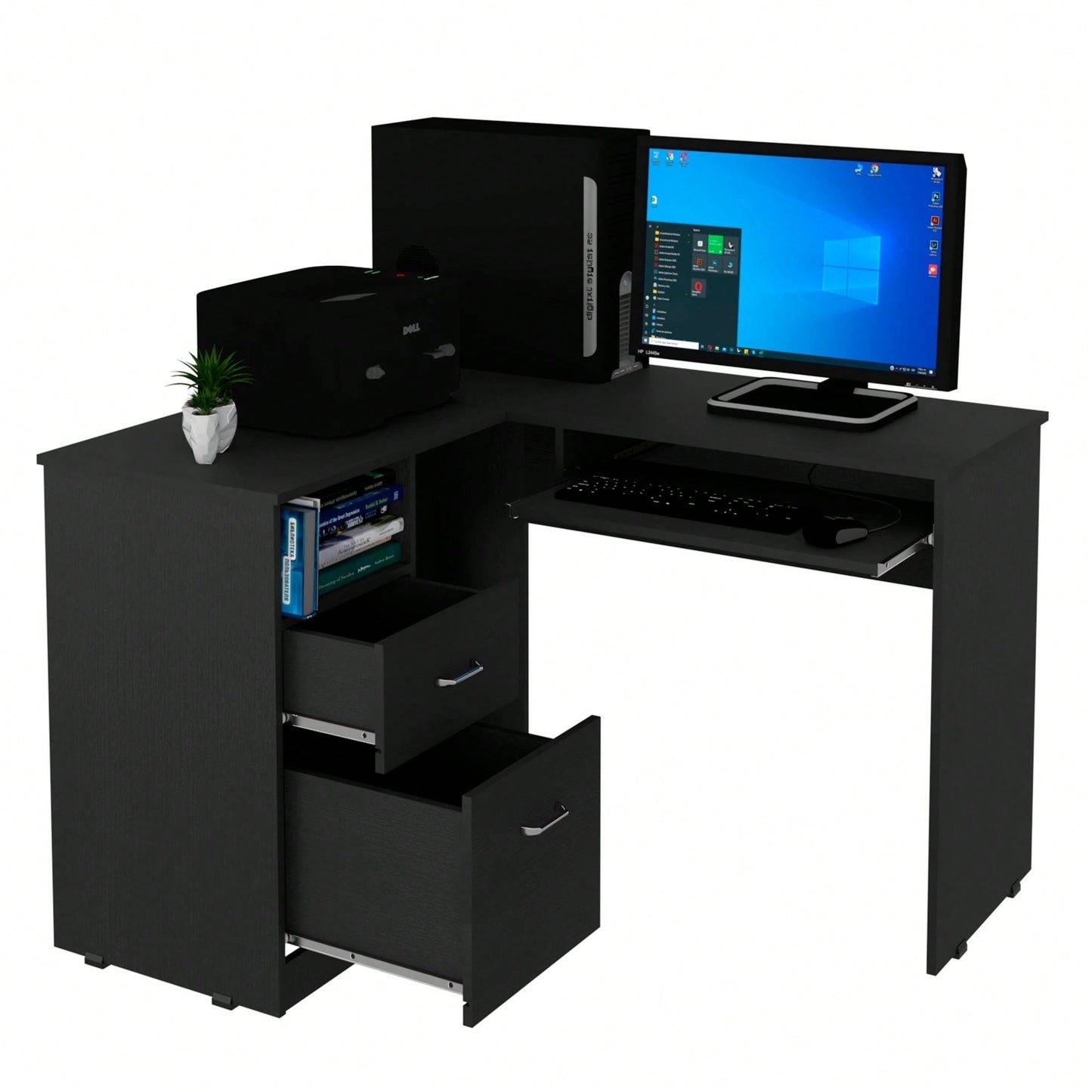 L-Shaped Desk, Keyboard Shelf