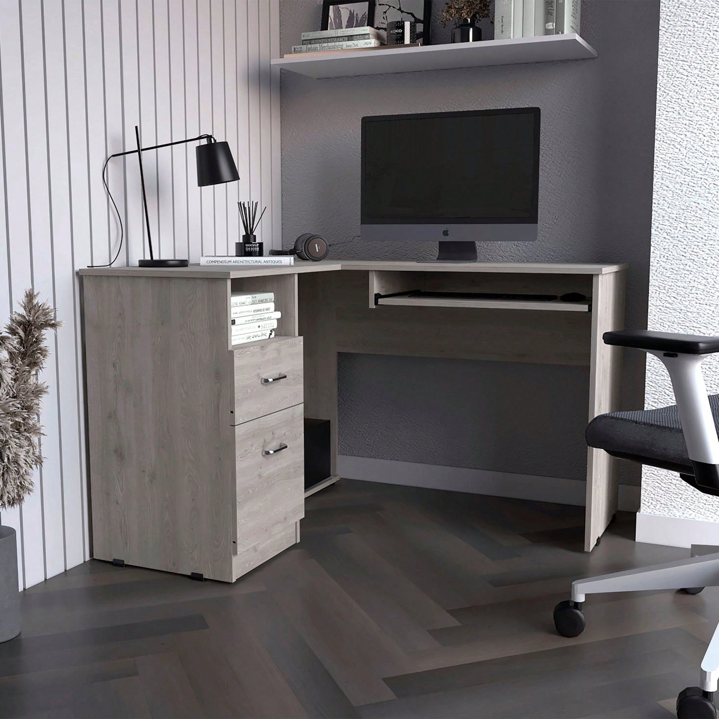 L-Shaped Desk, Keyboard Shelf