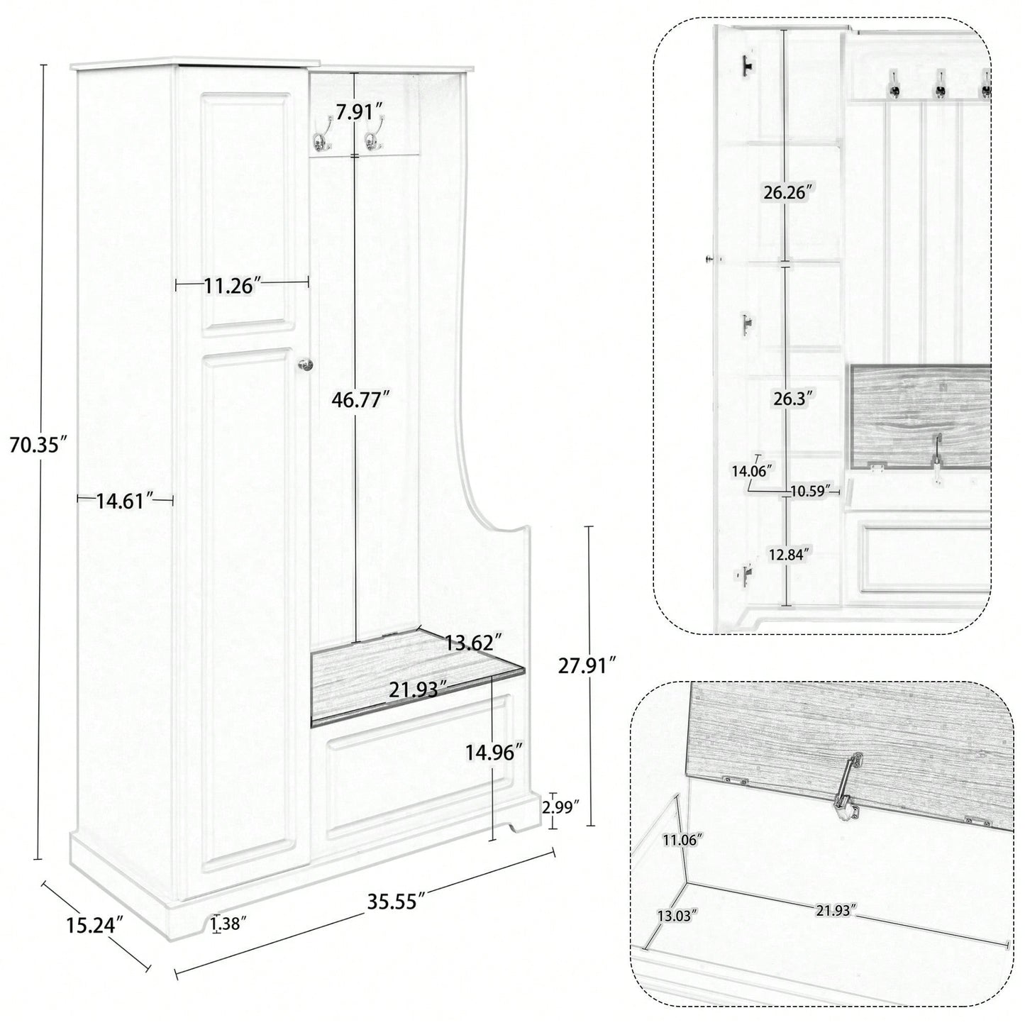 Minimalist Hall Tree with Flip-Up Bench and Adjustable Shelves for Entryway Storage and Organization