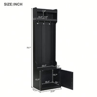 Sleek Minimalist Hall Tree with Storage Cabinet and 6 Hooks for Entryway and Living Room