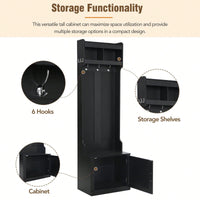 Sleek Minimalist Hall Tree with Storage Cabinet and 6 Hooks for Entryway and Living Room