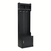Sleek Minimalist Hall Tree with Storage Cabinet and 6 Hooks for Entryway and Living Room
