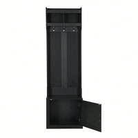 Sleek Minimalist Hall Tree with Storage Cabinet and 6 Hooks for Entryway and Living Room
