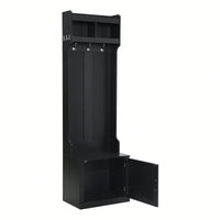 Sleek Minimalist Hall Tree with Storage Cabinet and 6 Hooks for Entryway and Living Room