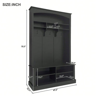 47.2 Inch Wide Hall Tree Bench with Shoe Storage and Hooks for Entryway Organization