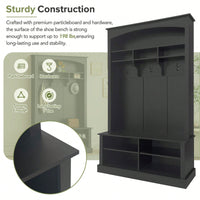 47.2 Inch Wide Hall Tree Bench with Shoe Storage and Hooks for Entryway Organization