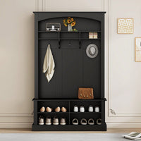 47.2 Inch Wide Hall Tree Bench with Shoe Storage and Hooks for Entryway Organization