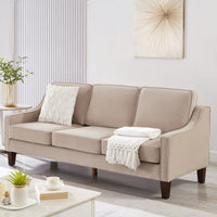 3 Seater Sofa With Scooped Armrest,Upholstered Velvet Cushion Sofa With Wooden Legs