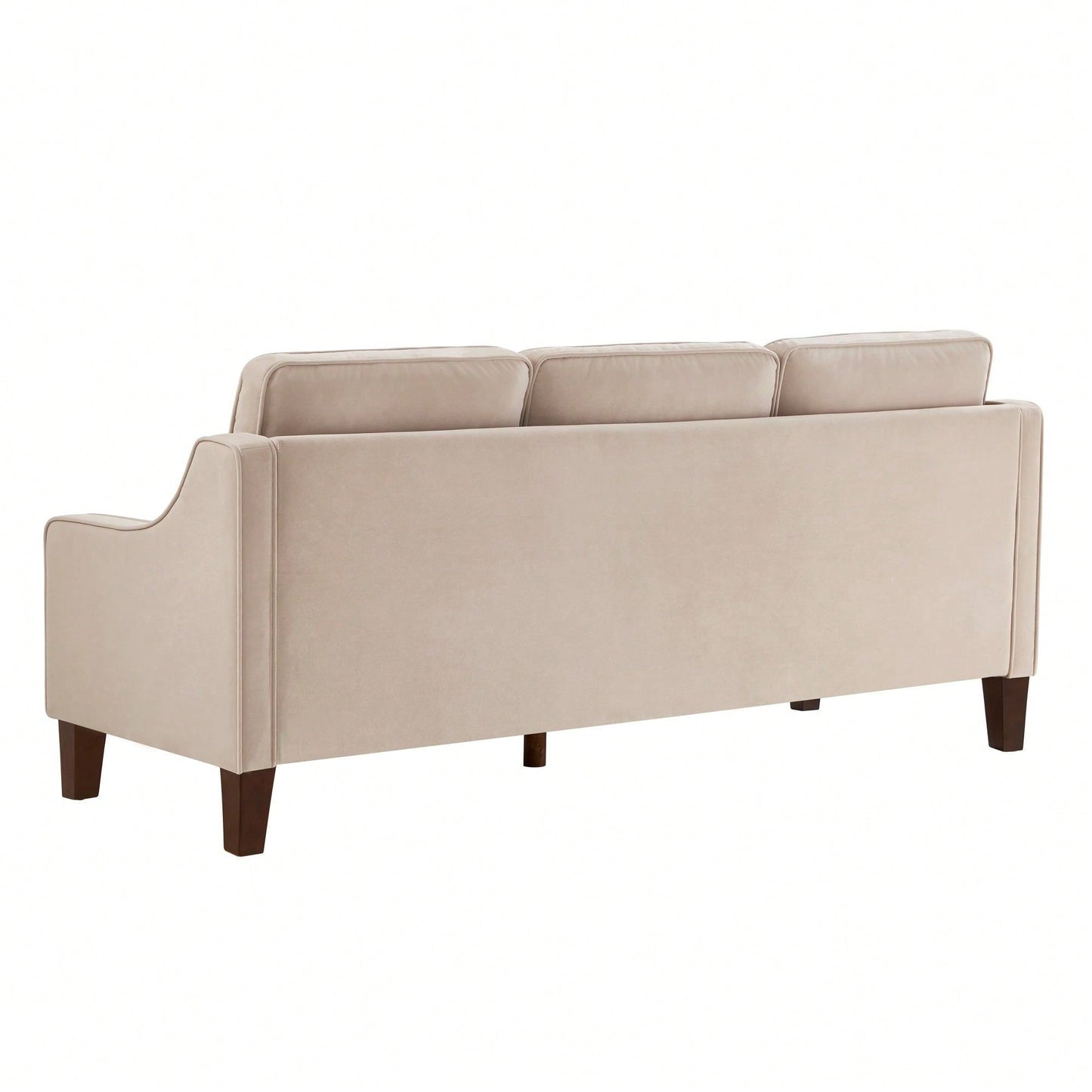 3 Seater Sofa With Scooped Armrest,Upholstered Velvet Cushion Sofa With Wooden Legs