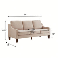 3 Seater Sofa With Scooped Armrest,Upholstered Velvet Cushion Sofa With Wooden Legs