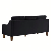 3 Seater Sofa With Scooped Armrest,Upholstered Velvet Cushion Sofa With Wooden Legs