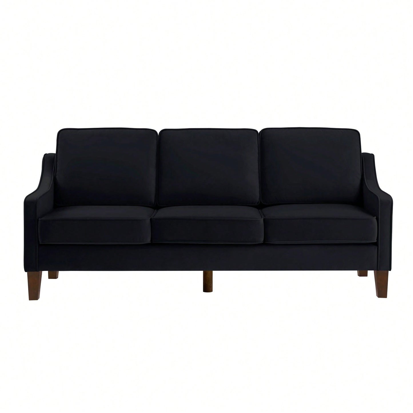 3 Seater Sofa With Scooped Armrest,Upholstered Velvet Cushion Sofa With Wooden Legs