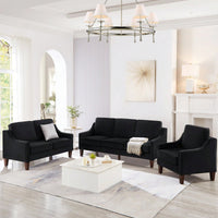 3 Seater Sofa With Scooped Armrest,Upholstered Velvet Cushion Sofa With Wooden Legs